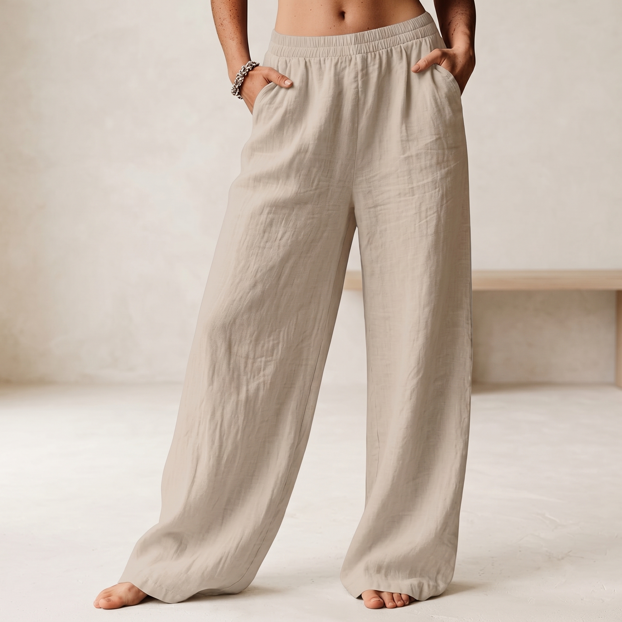 Summer Flowy Palazzo Beach Pants With Pockets For Women