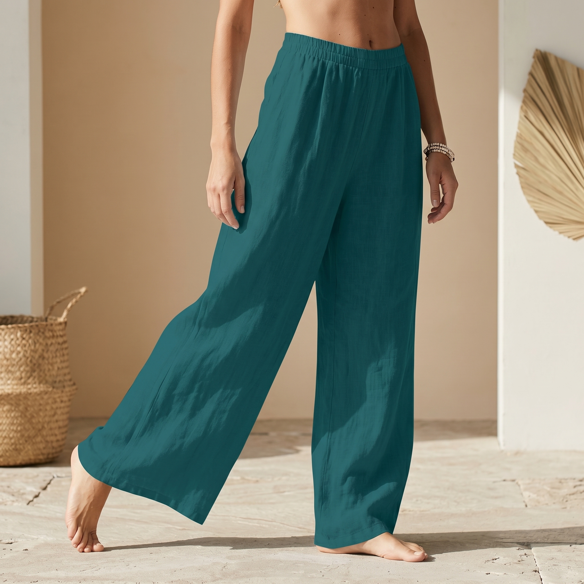 Summer Flowy Palazzo Beach Pants With Pockets For Women