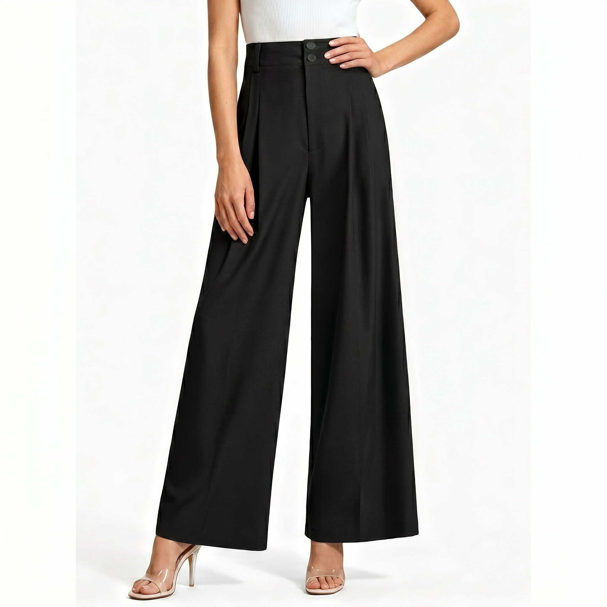 Casual Pleated Palazzo Pants With Button Detail For Women