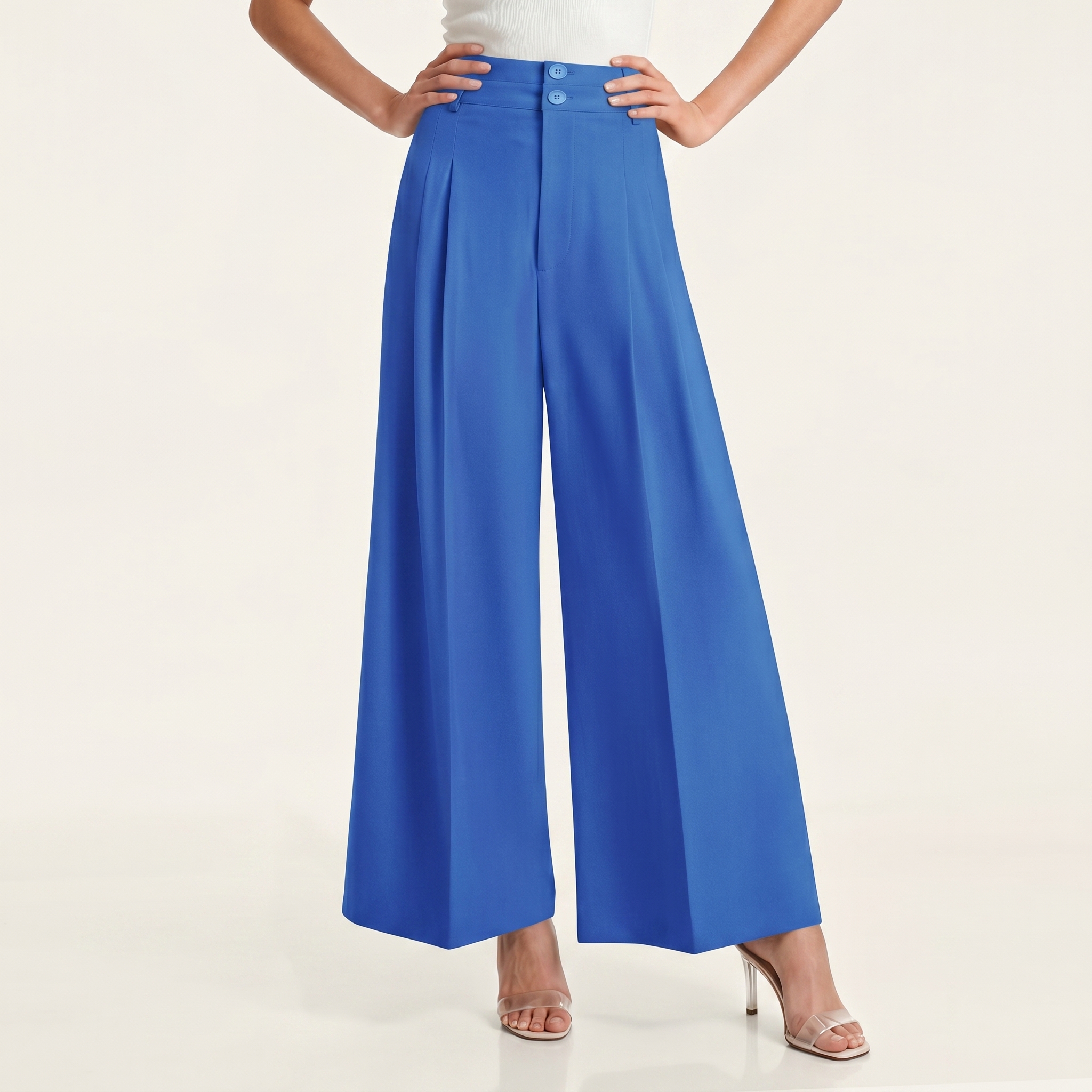 Casual Pleated Palazzo Pants With Button Detail For Women