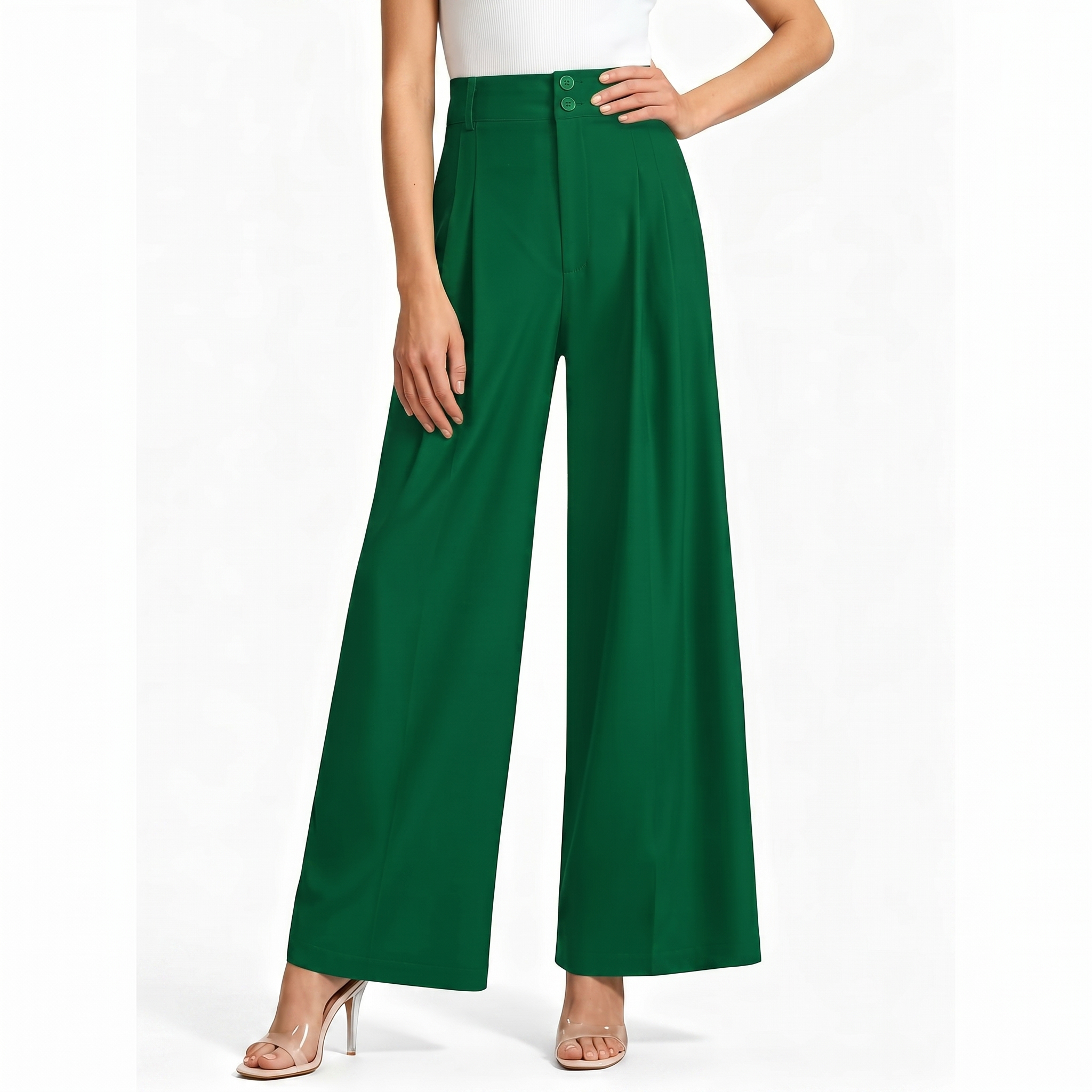 Casual Pleated Palazzo Pants With Button Detail For Women