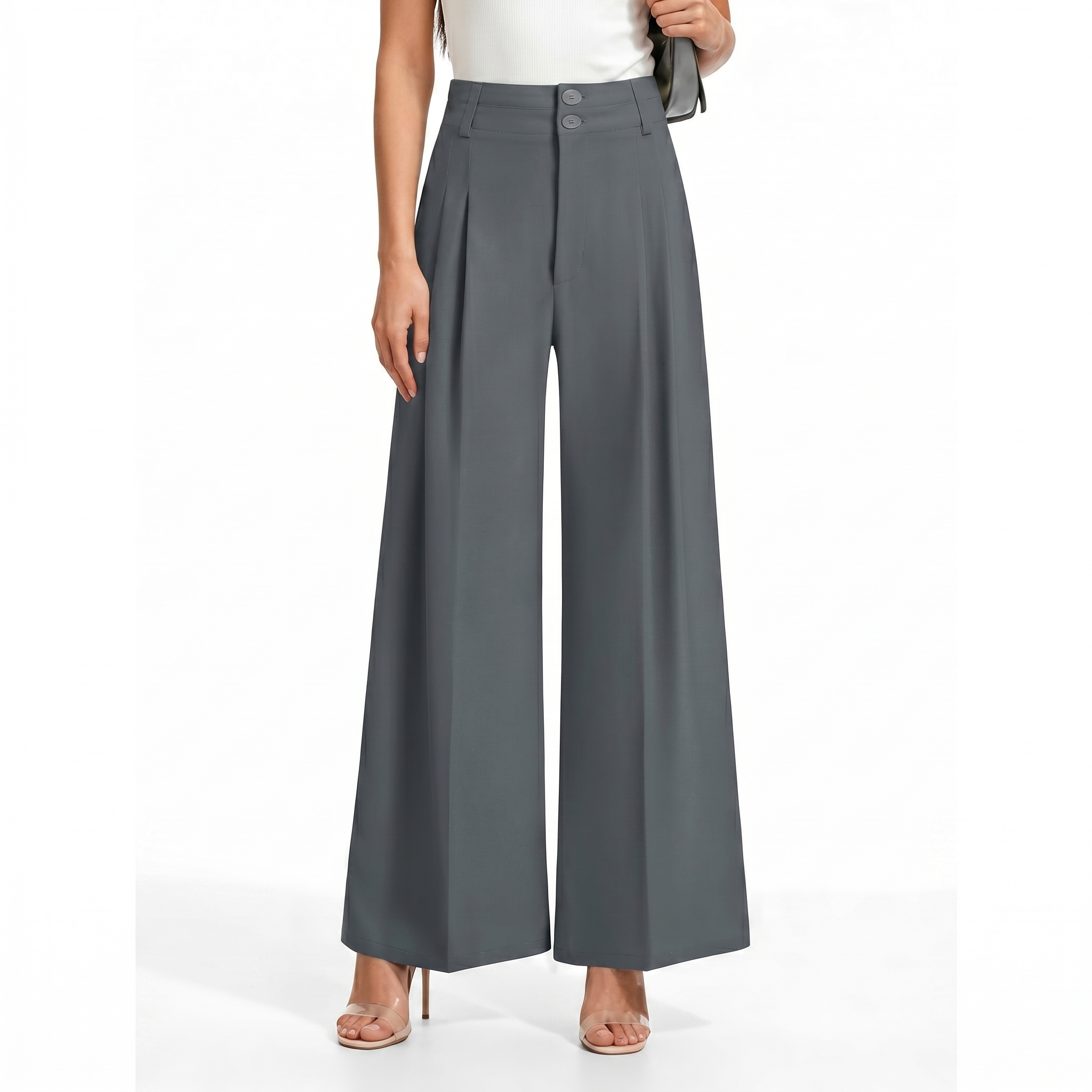 Casual Pleated Palazzo Pants With Button Detail For Women