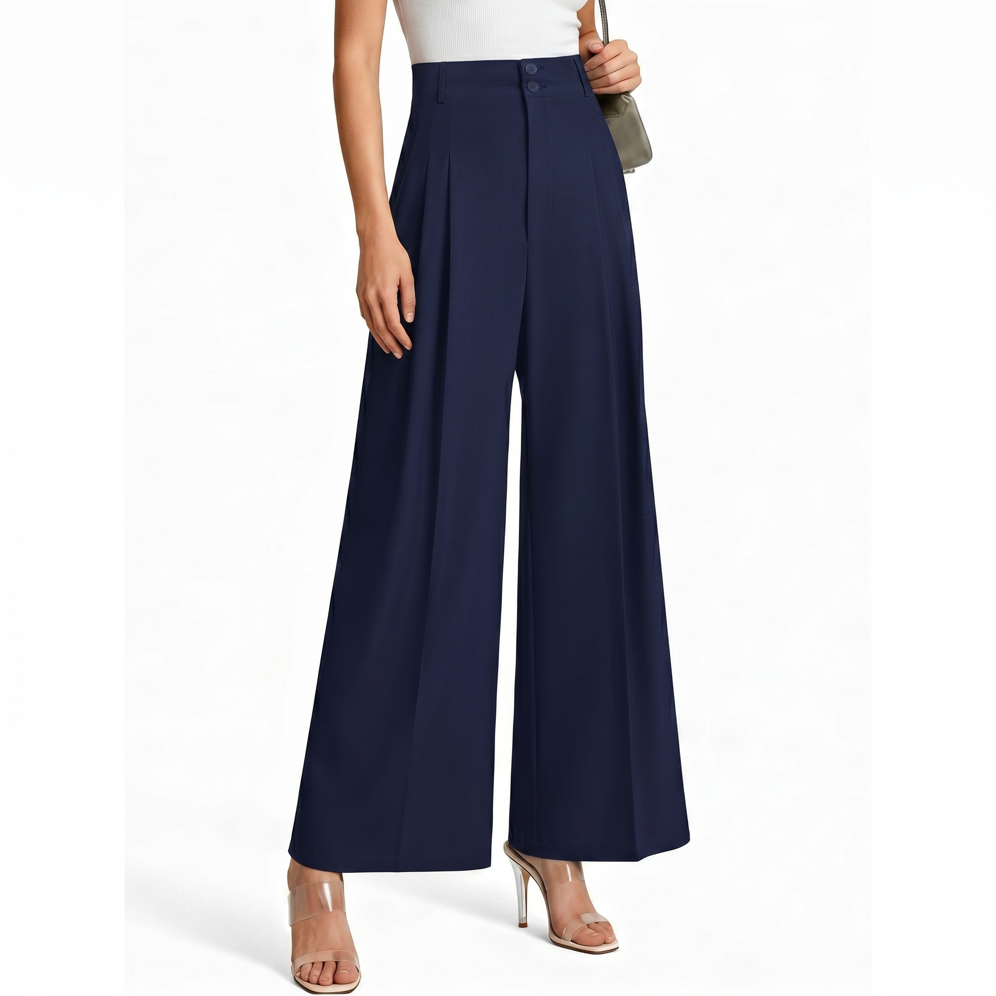 Casual Pleated Palazzo Pants With Button Detail For Women