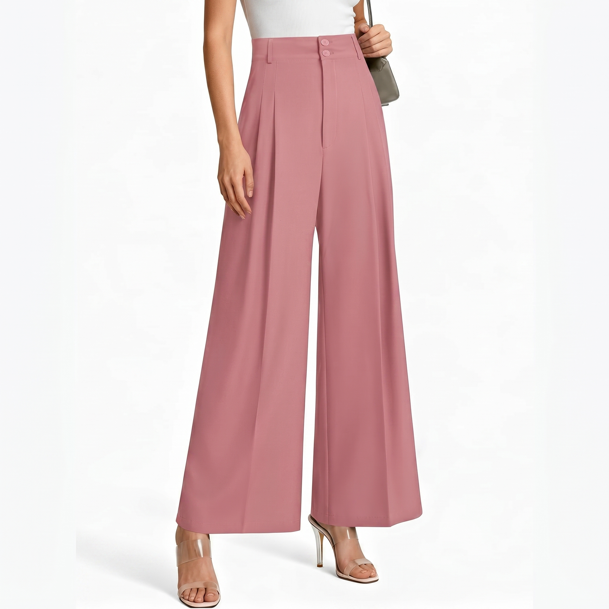 Casual Pleated Palazzo Pants With Button Detail For Women