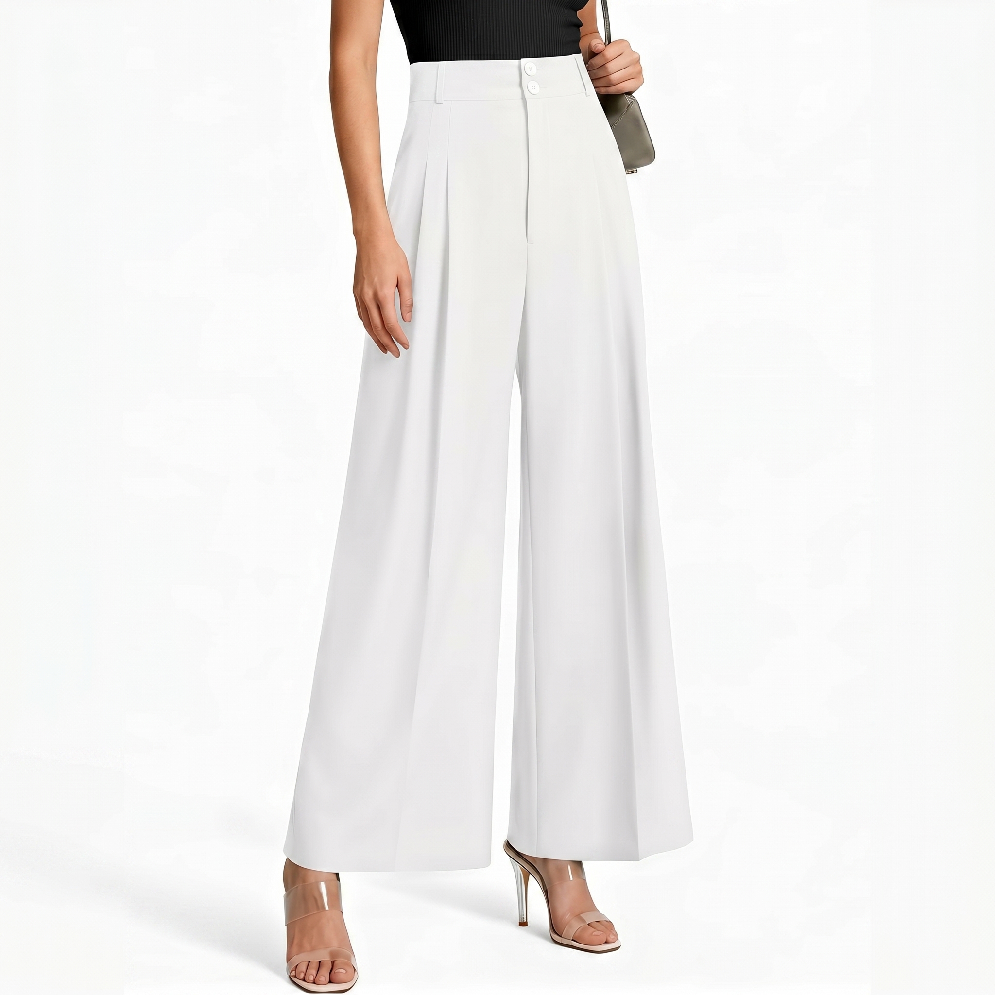 Casual Pleated Palazzo Pants With Button Detail For Women