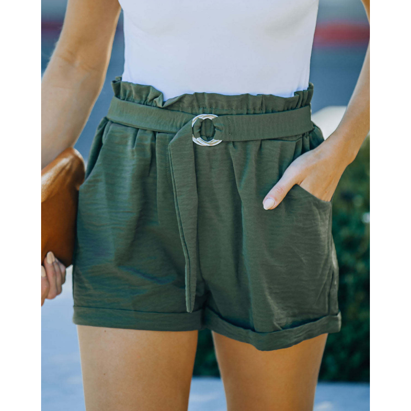 Loose Waisted Strap Pocket High Waisted Casual Shorts-My Comfy Pant