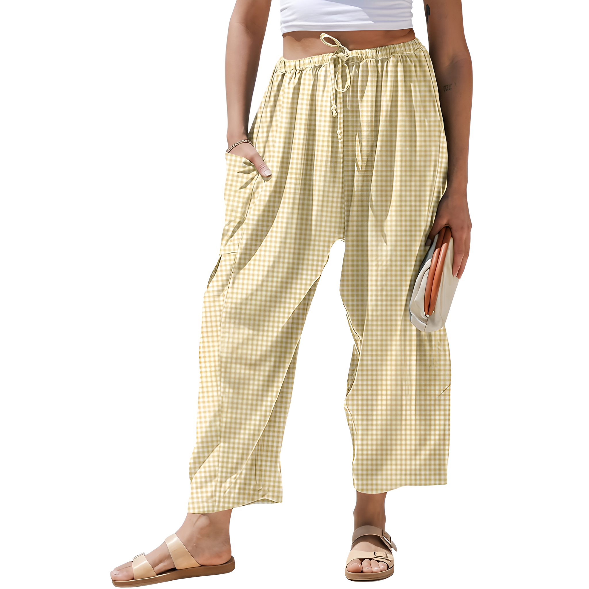 Loose And Casual Striped Wide Drawstring Pants For Women