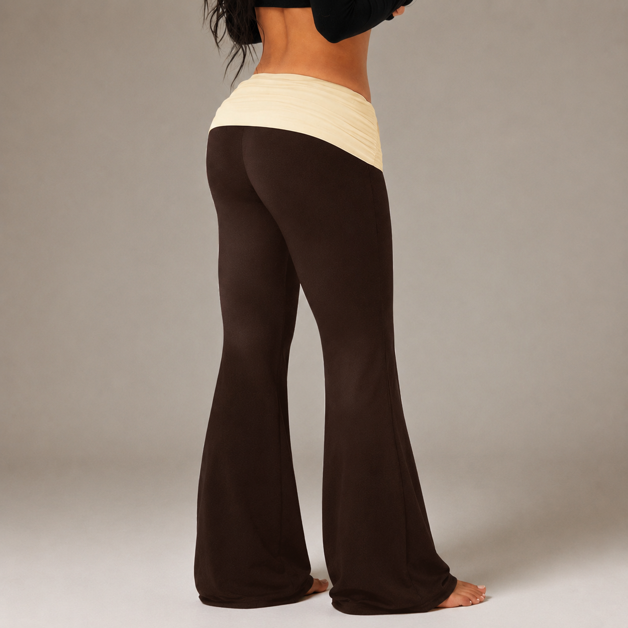 Vintage Style Casual Flared Fold Pants With Stretch Fit For Women