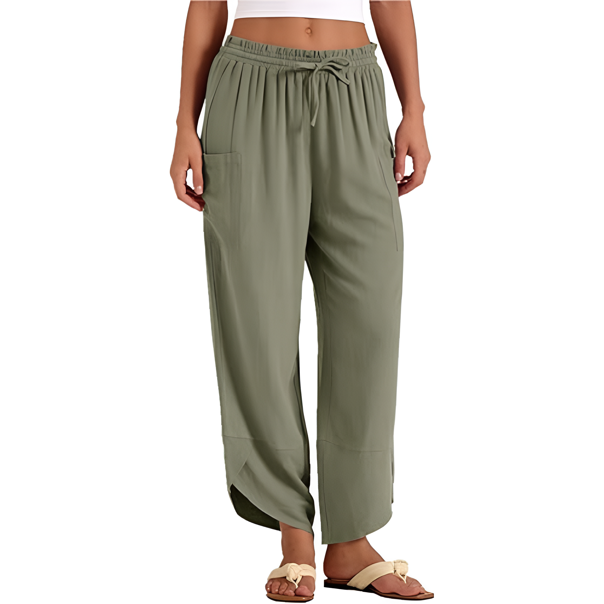 Wide Rise Casual Boho Capri Palazzo Pants For Women With Pockets