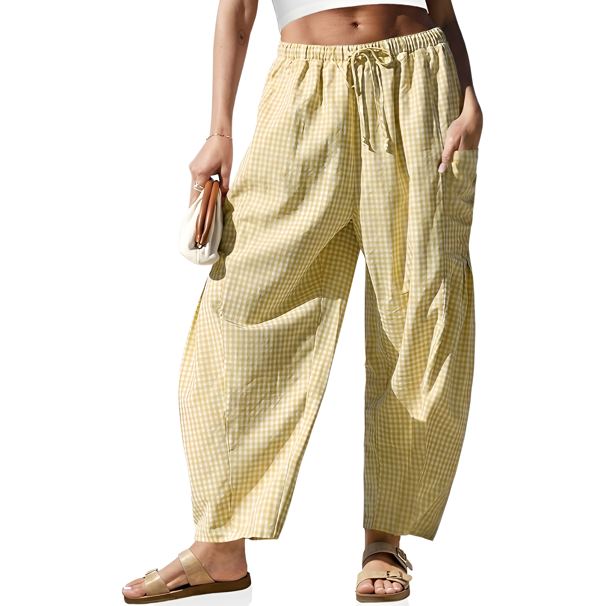 Loose And Casual Striped Wide Drawstring Pants For Women