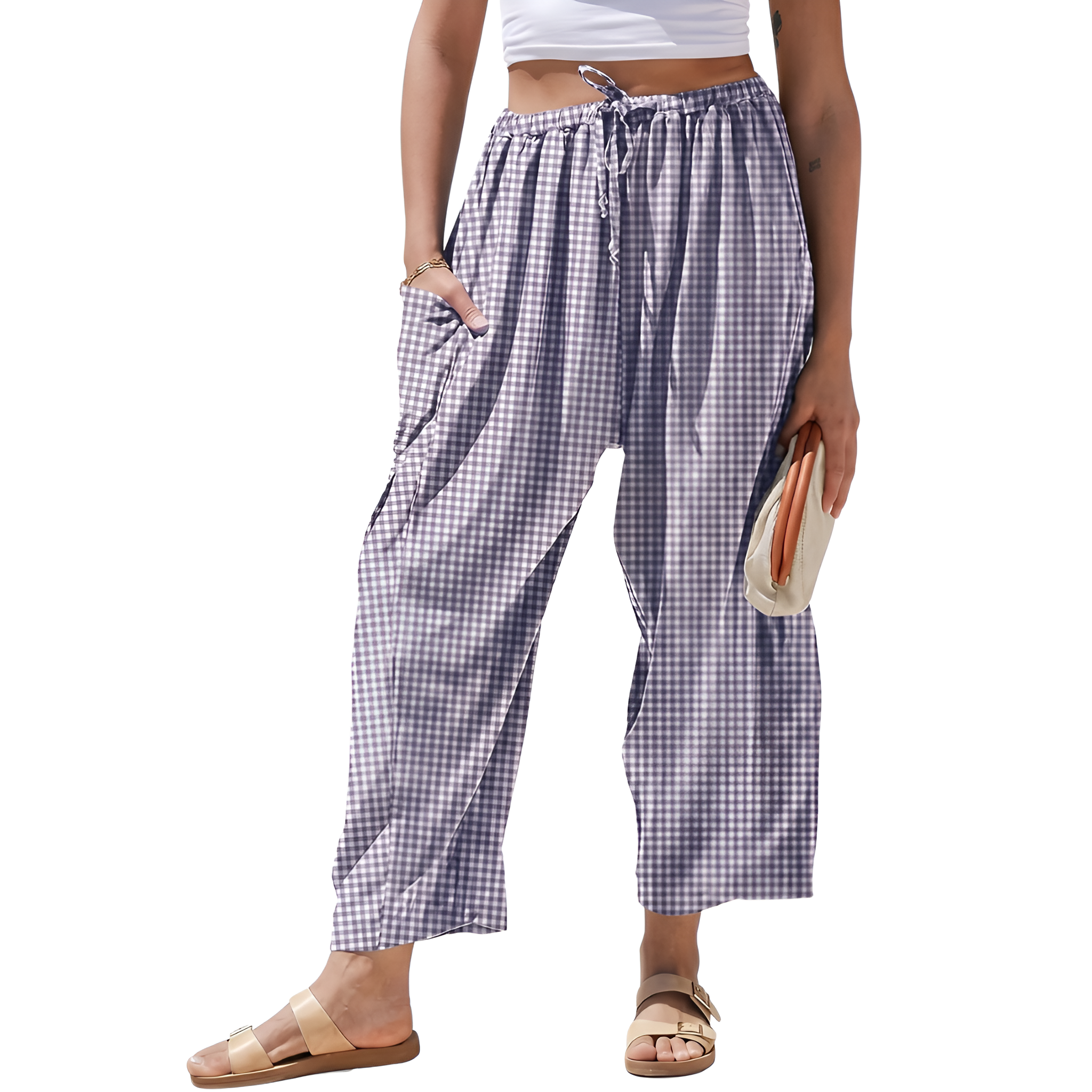 Loose And Casual Striped Wide Drawstring Pants For Women