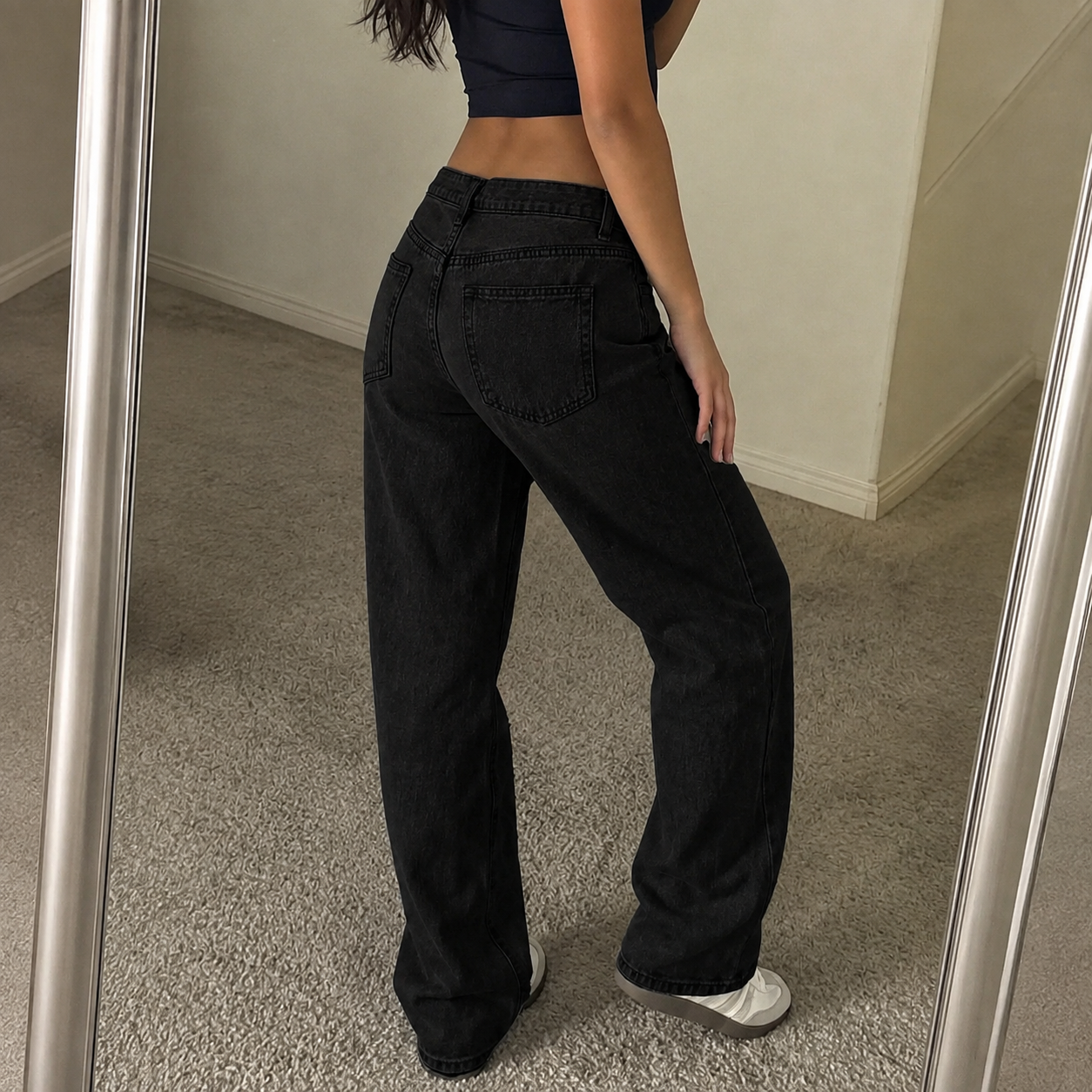 Casual Loose Straight Vintage Spring Stacked Jeans For Women