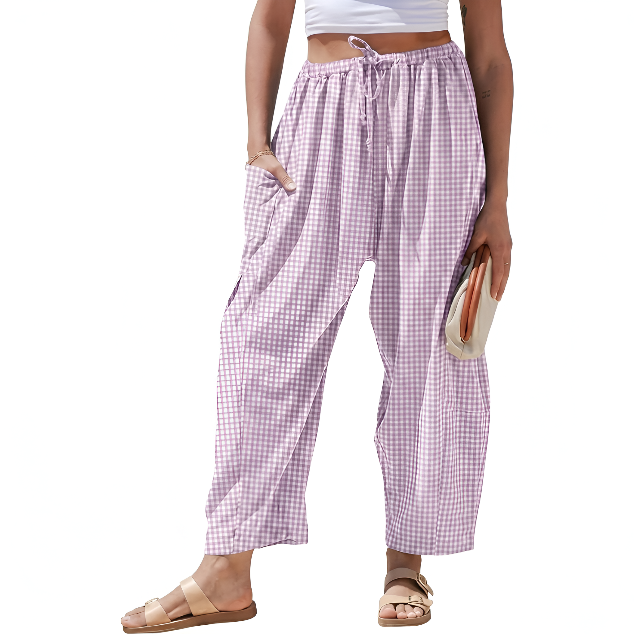 Loose And Casual Striped Wide Drawstring Pants For Women