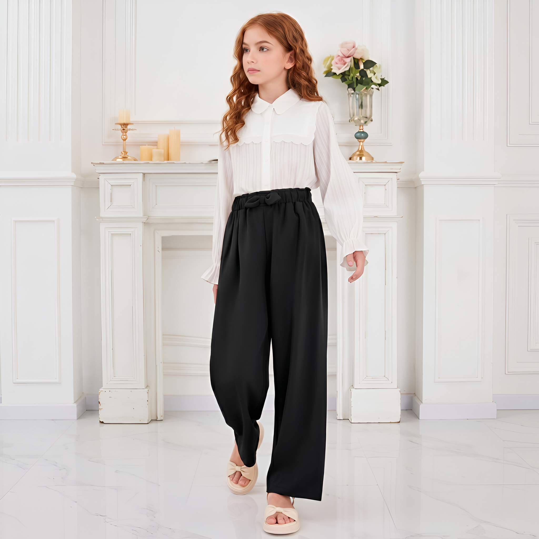 Spring And Summer Wear Loose Wide Palazzo Pants For Girls