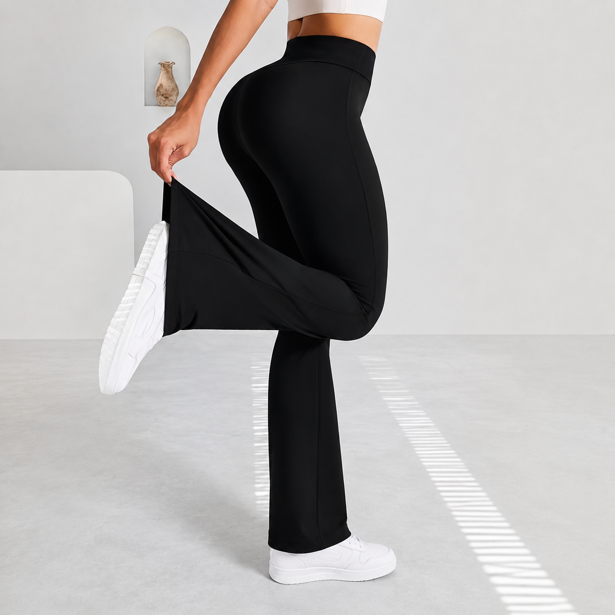 High Rise Wide Knit Solid Casual Trouser Pant For Women