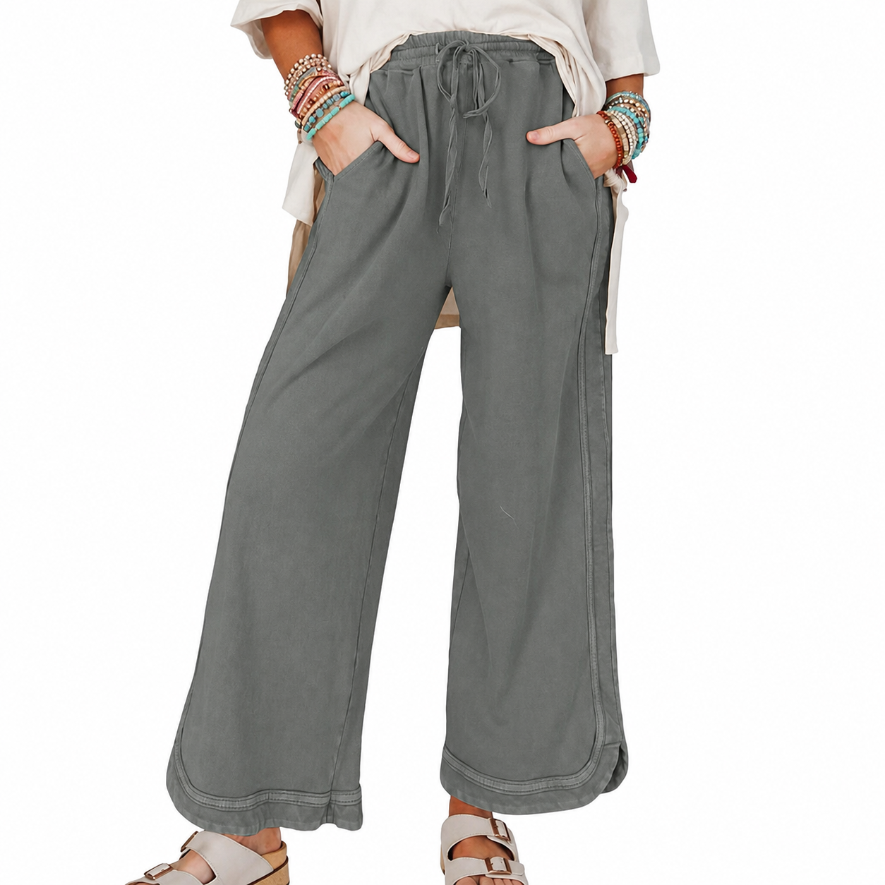 Vintage Baggy Washed Wide Athletic Sweatpants Trousers For Women