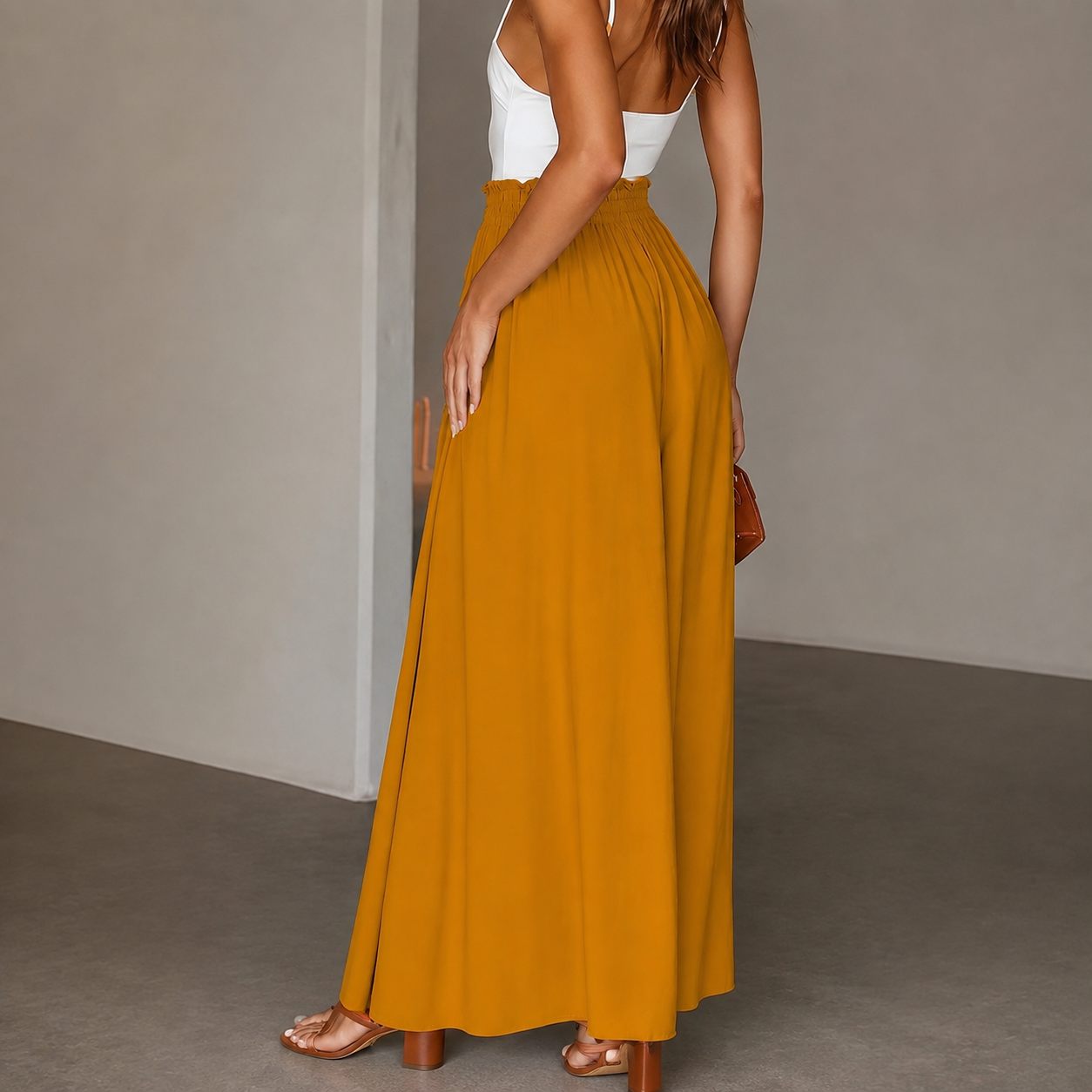Loose Fit High Rise Wide Drawstring Pants With Pockets For Women