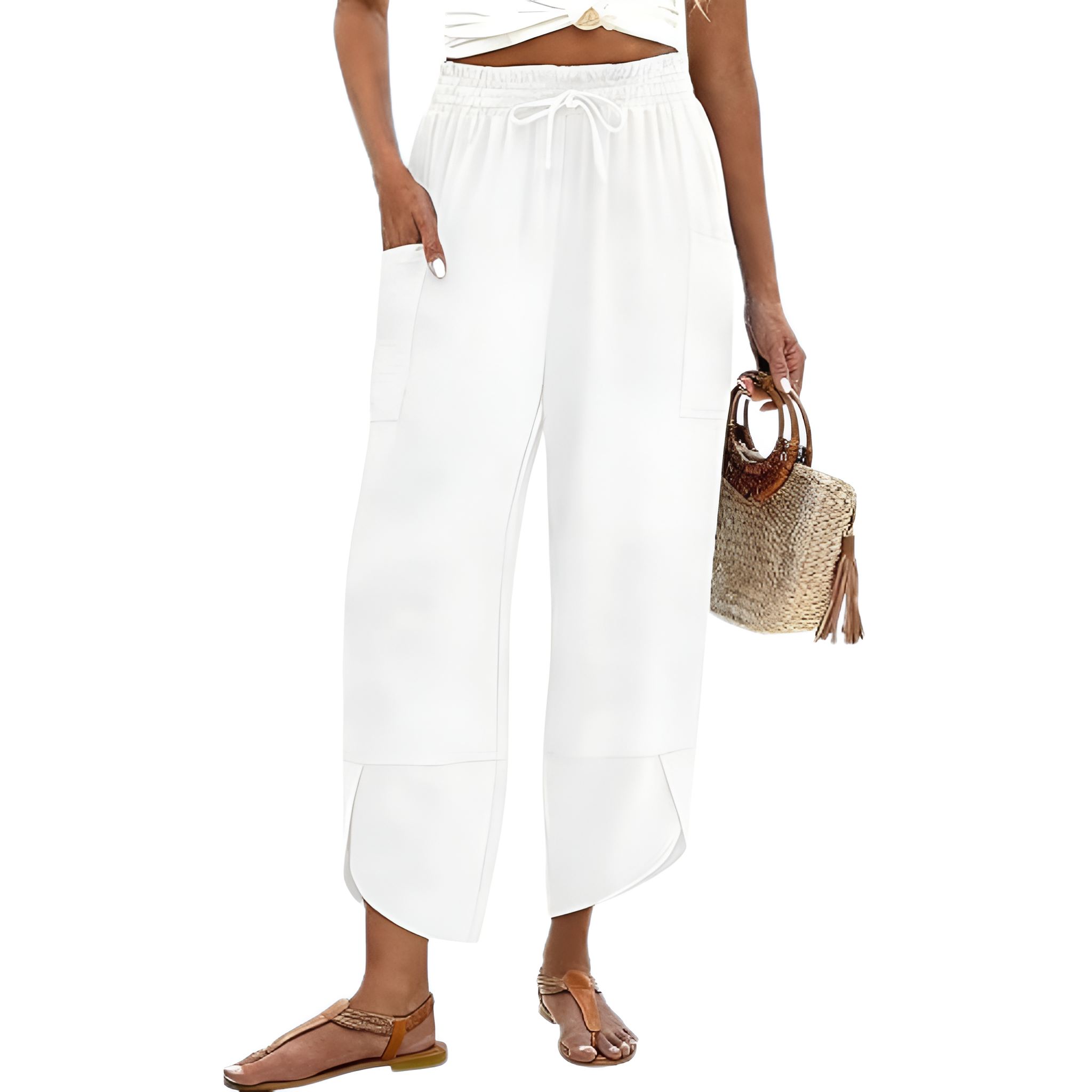 Wide Rise Casual Boho Capri Palazzo Pants For Women With Pockets