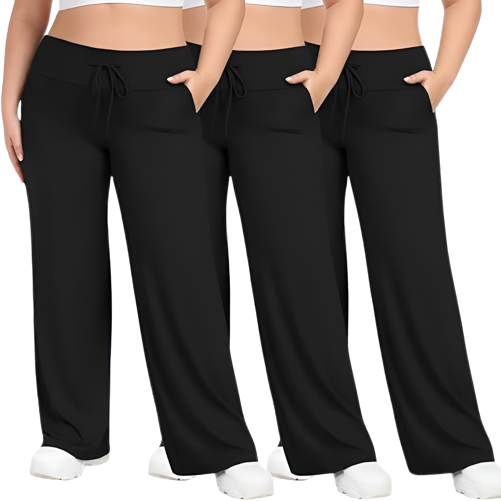Pack Of 3 Plus Size Lounge Wide Pants For Women With Pockets