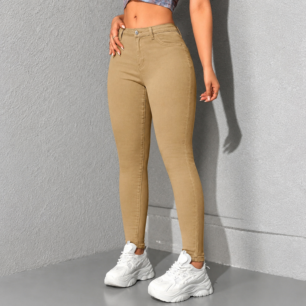 Casual Denim Pants With Button And Pockets For Women
