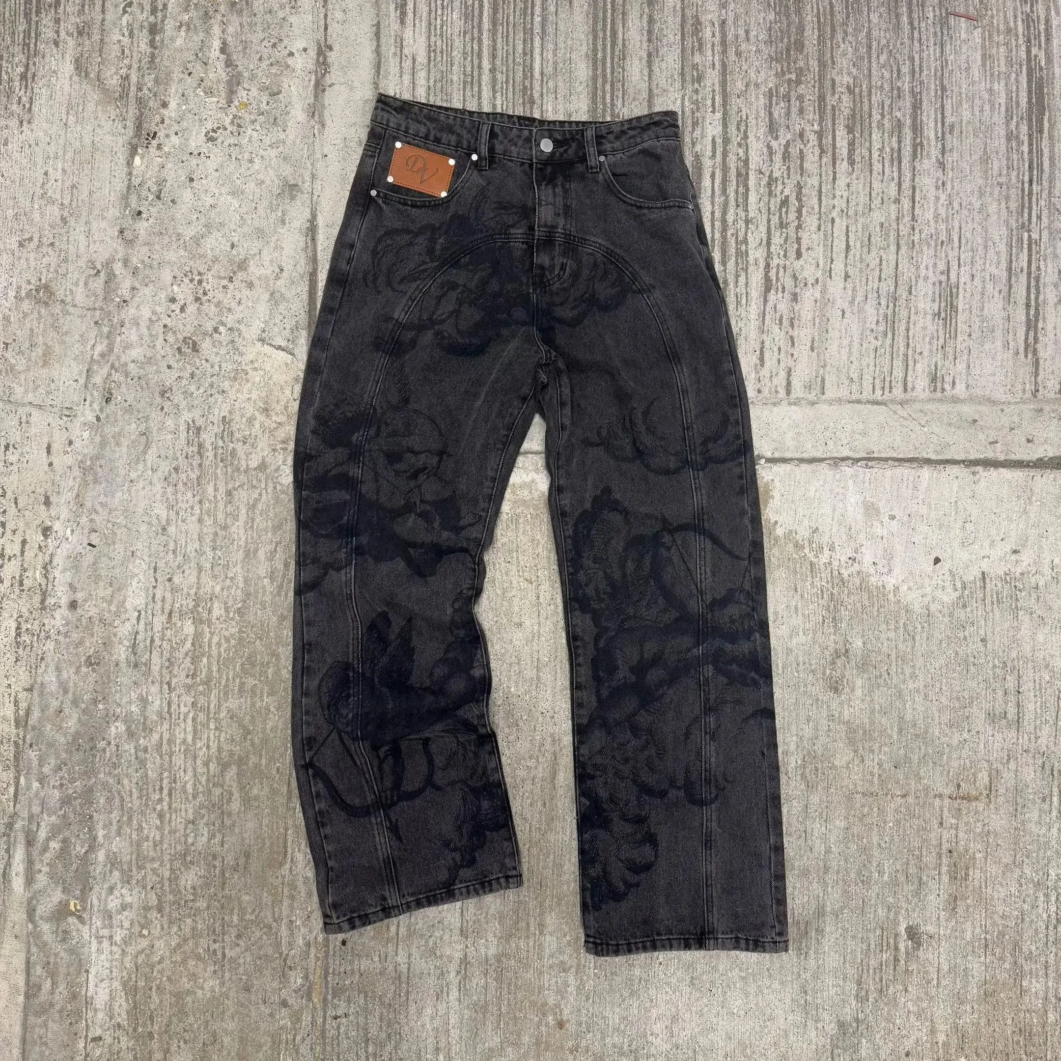 Stylish Denim Jeans With Floral Embroidery