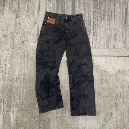 Stylish Denim Jeans With Floral Embroidery