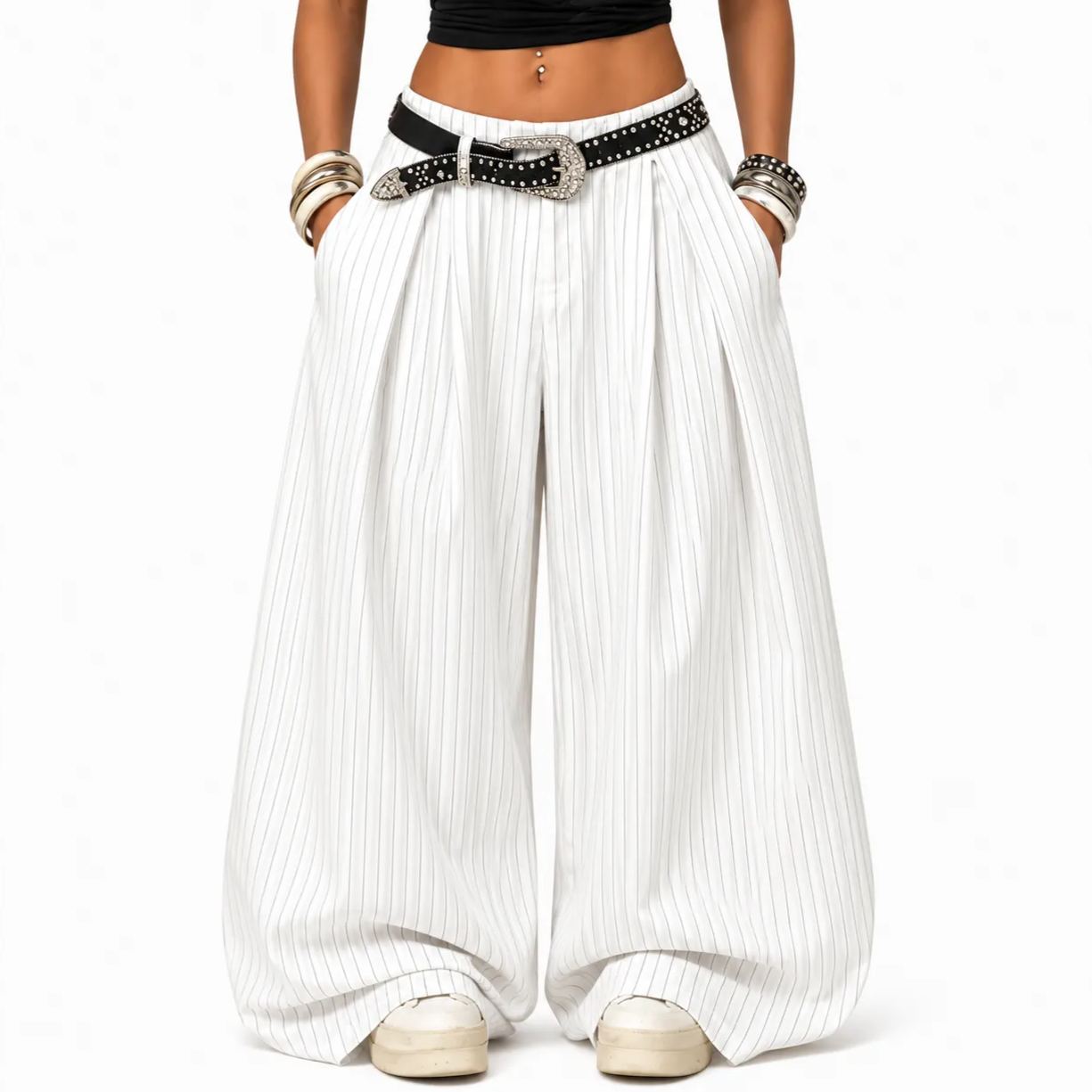 Oversized Pleated Wide Casual Baggy Trousers For Women