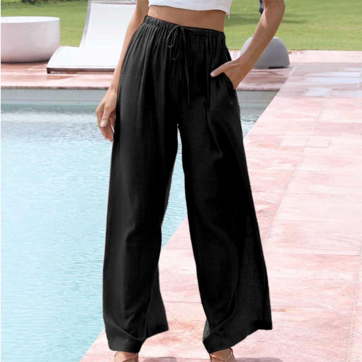 Casual Wide Palazzo Pants With Drawstring For Women