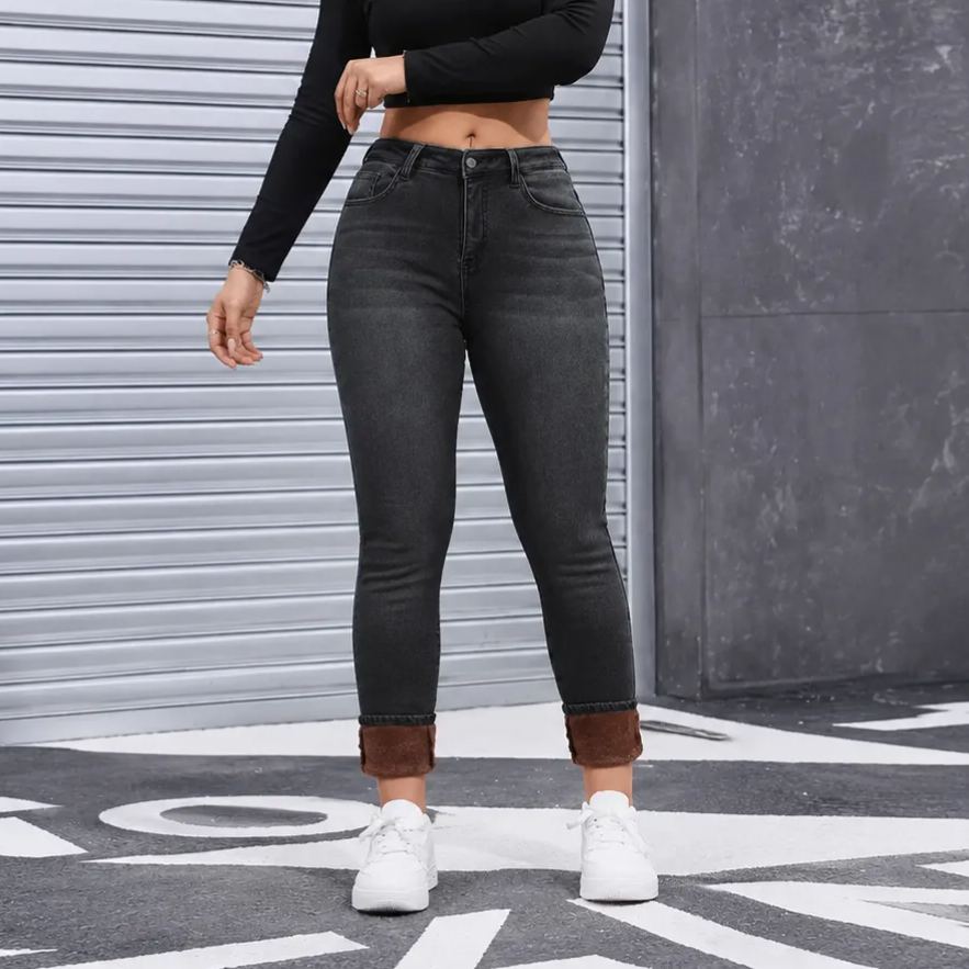 Slim Fit Thermal Woven Trouser Jeans For Women