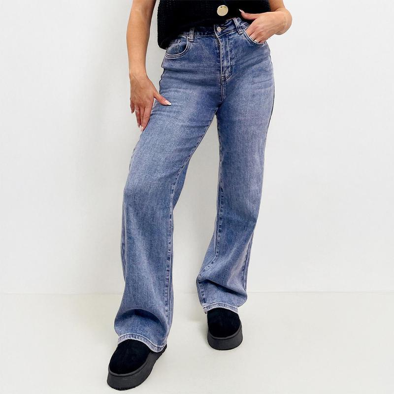 High Rise Wide Fit Stretchy Jeans With Multi Pockets For Women