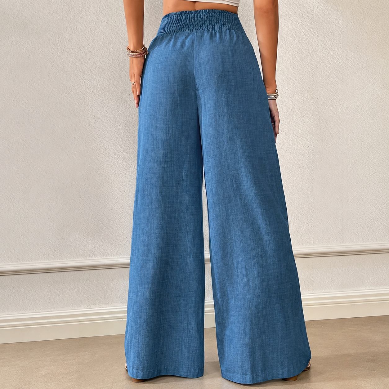 High Rise Wide Fit Pull On Casual Pants For Women
