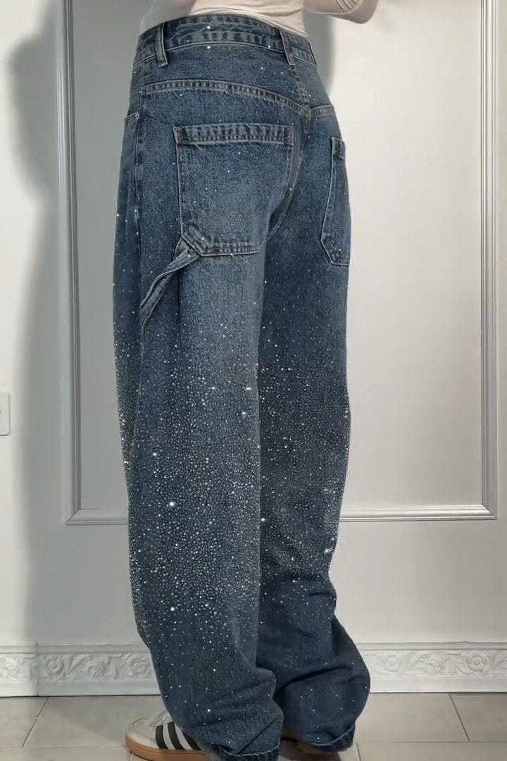 Rhinestone Loose Fit Harem Jeans-My Comfy Pant