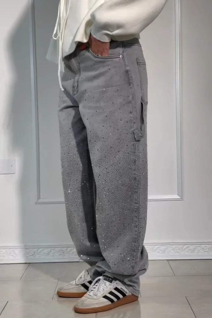Rhinestone Loose Fit Harem Jeans-My Comfy Pant