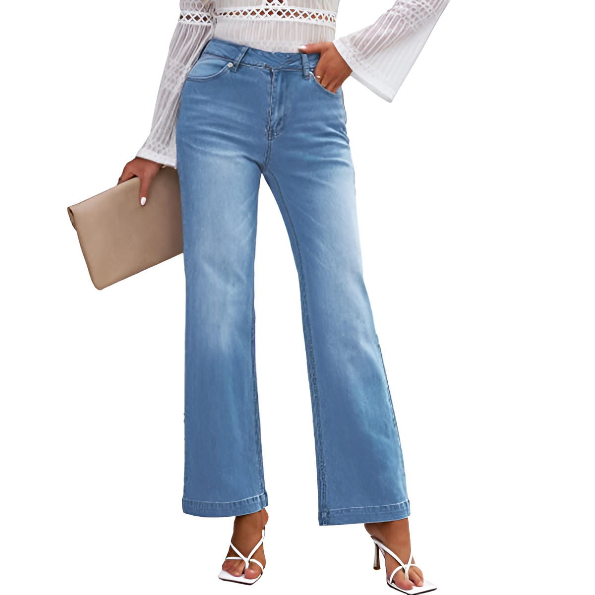 High Rise Wide Jeans With Front Seam For Women