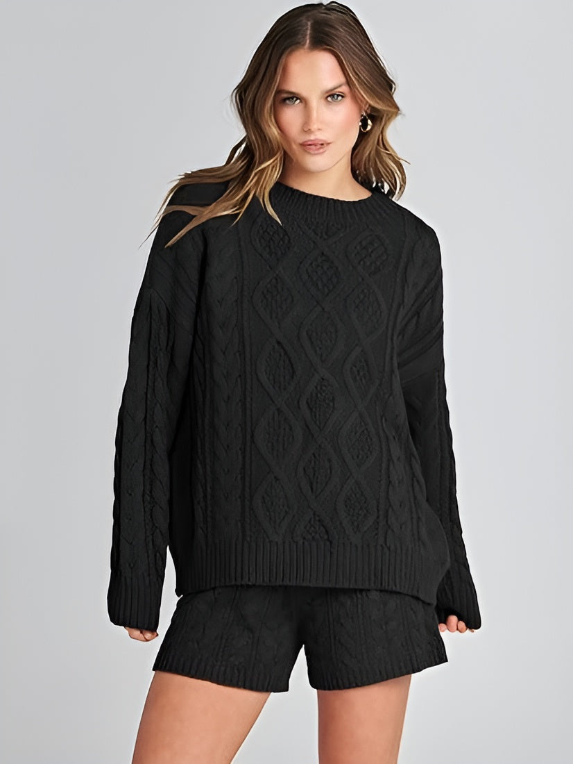 Cozy Knit Sweater And Shorts Set-My Comfy Pant