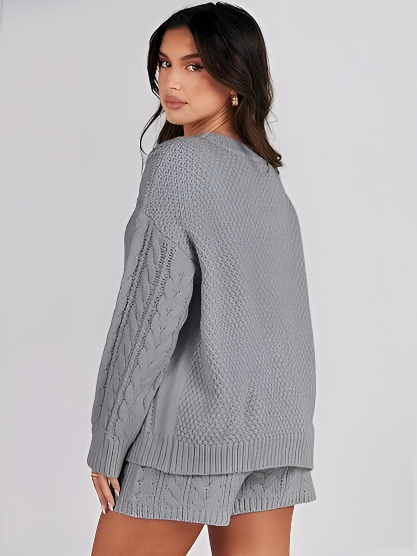 Cozy Knit Sweater And Shorts Set-My Comfy Pant