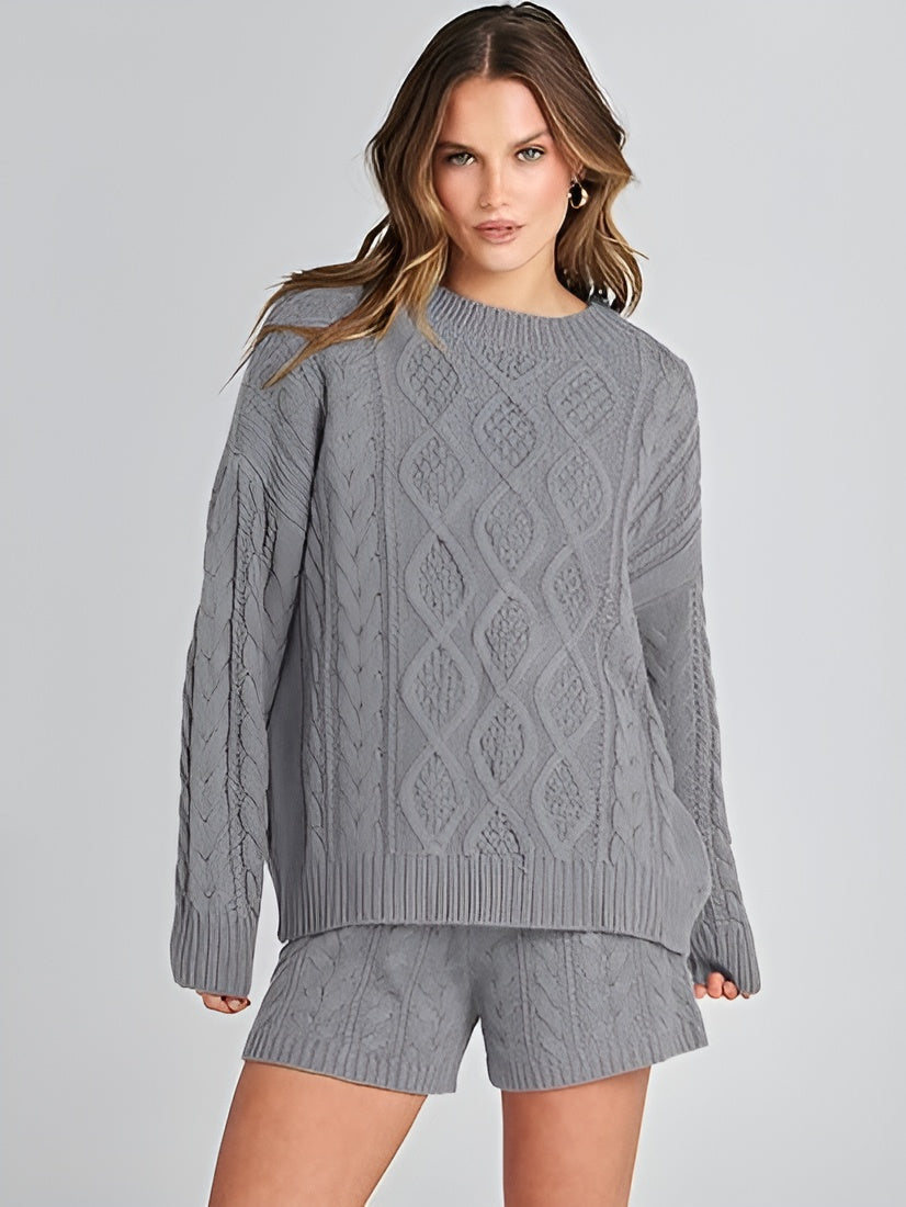 Cozy Knit Sweater And Shorts Set-My Comfy Pant