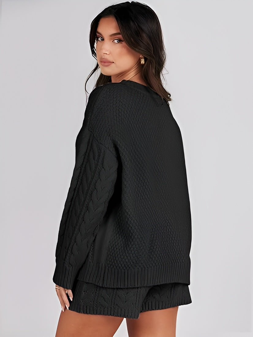 Cozy Knit Sweater And Shorts Set-My Comfy Pant