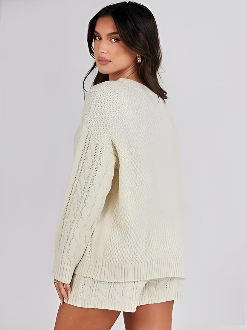 Cozy Knit Sweater And Shorts Set-My Comfy Pant