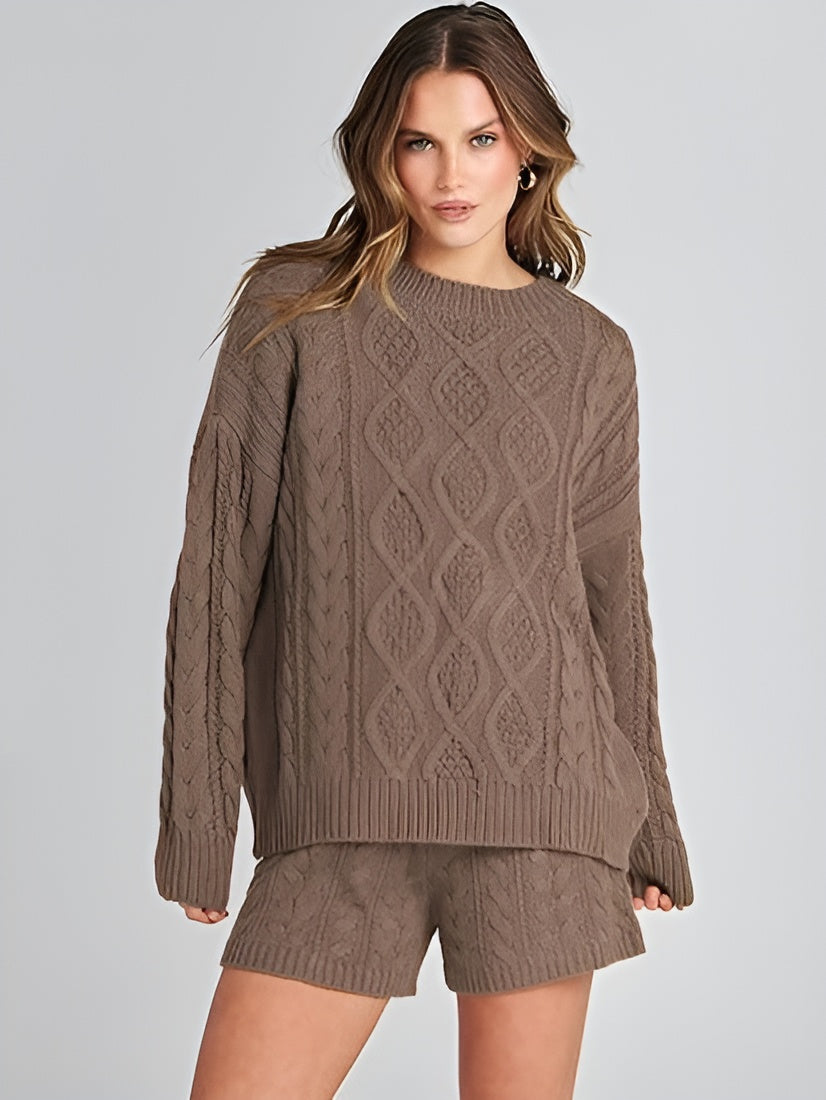 Cozy Knit Sweater And Shorts Set-My Comfy Pant