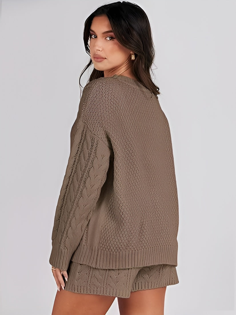 Cozy Knit Sweater And Shorts Set-My Comfy Pant