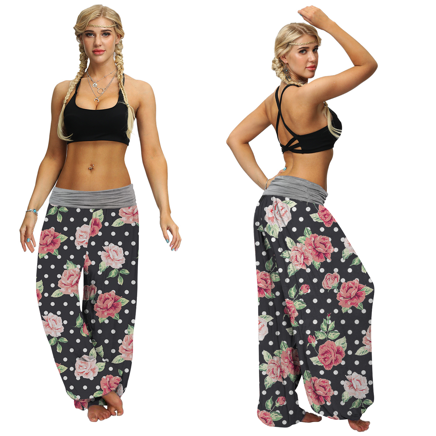 Polka Dot Floral Baggy Harem Pants