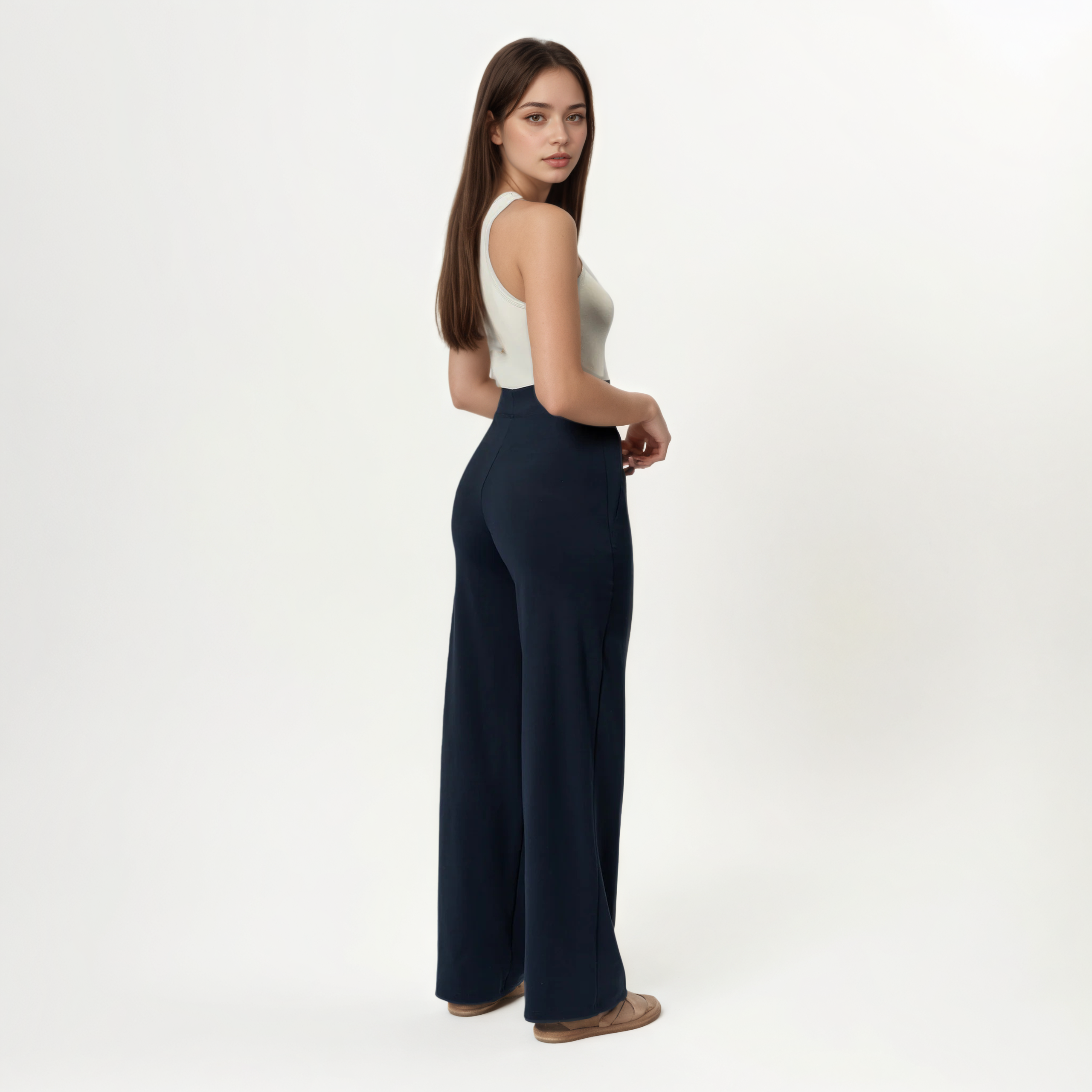 High Rise Straight Fit Pants With Zip Pocket Design
