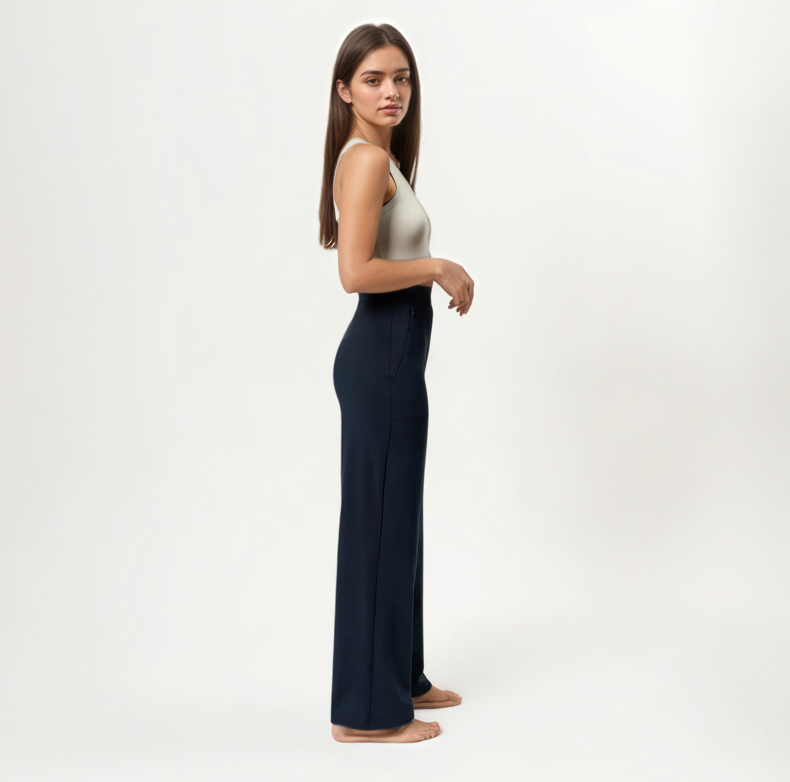 High Rise Straight Fit Pants With Zip Pocket Design