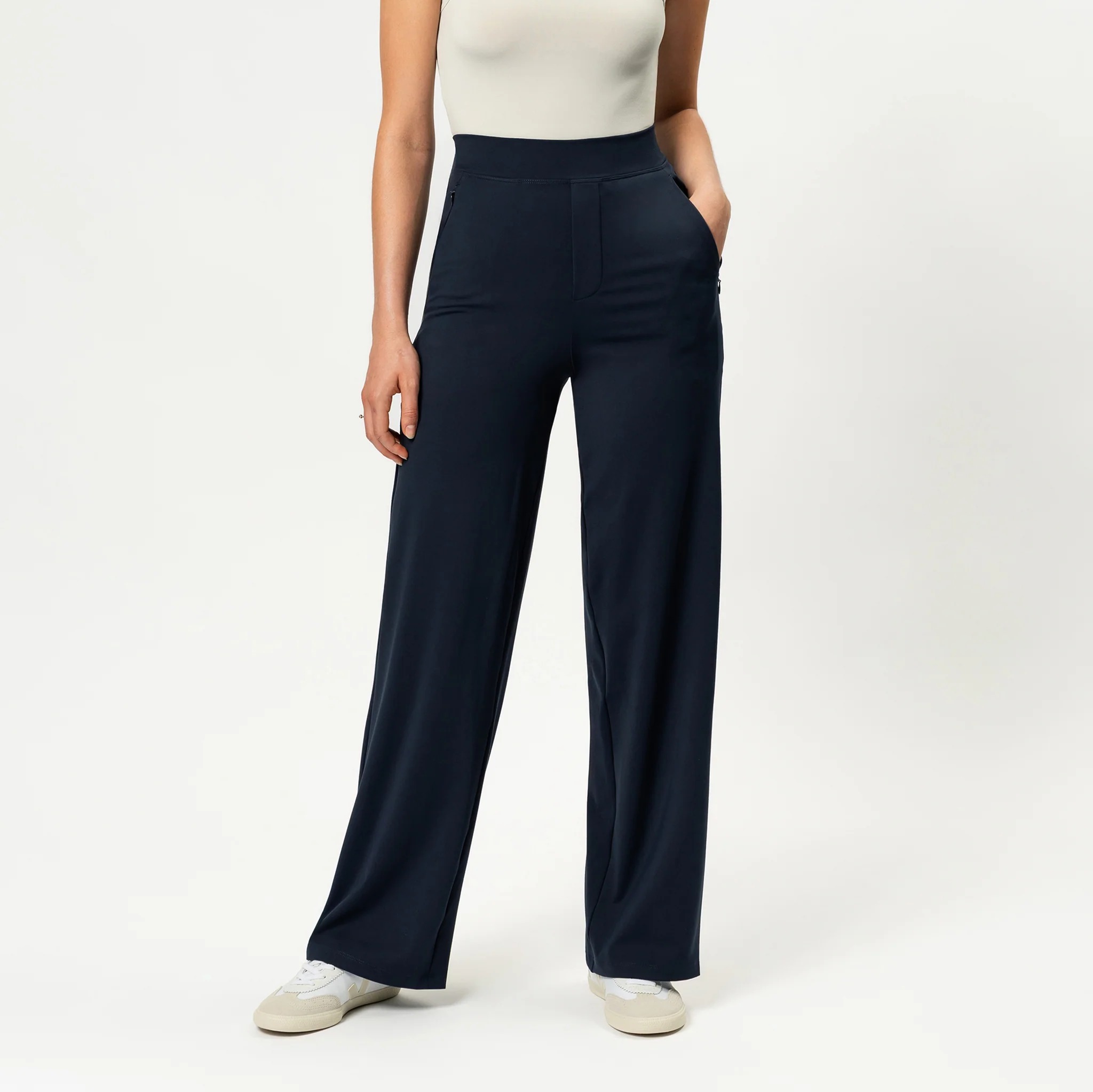High Rise Straight Fit Pants With Zip Pocket Design