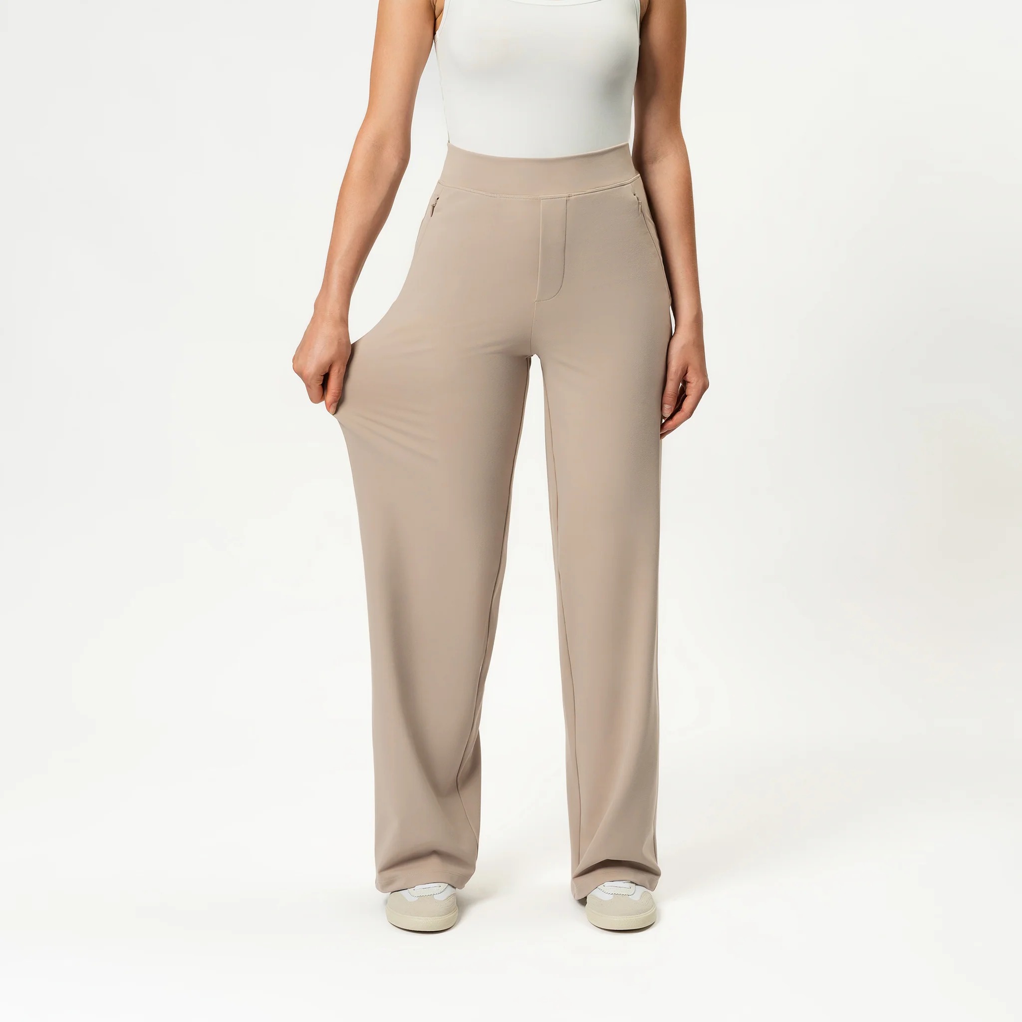 High Rise Straight Fit Pants With Zip Pocket Design