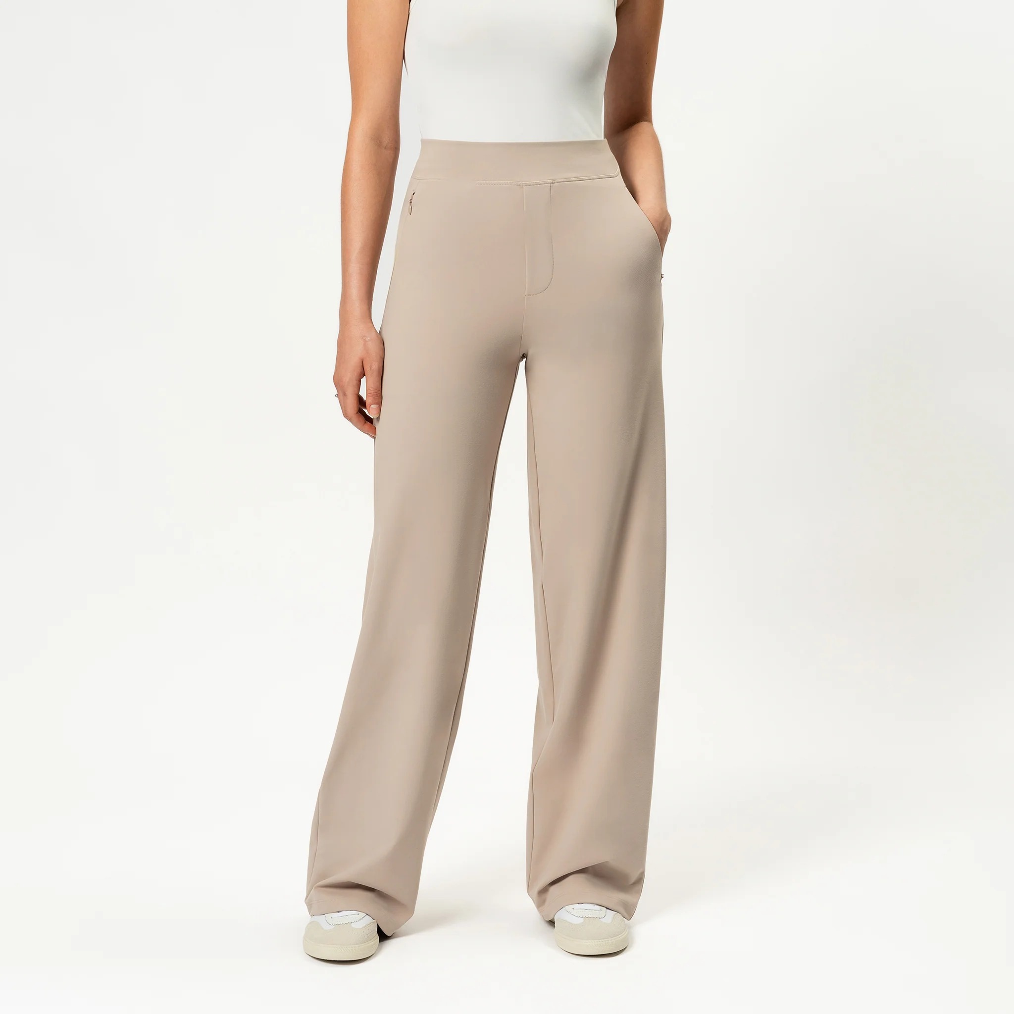 High Rise Straight Fit Pants With Zip Pocket Design
