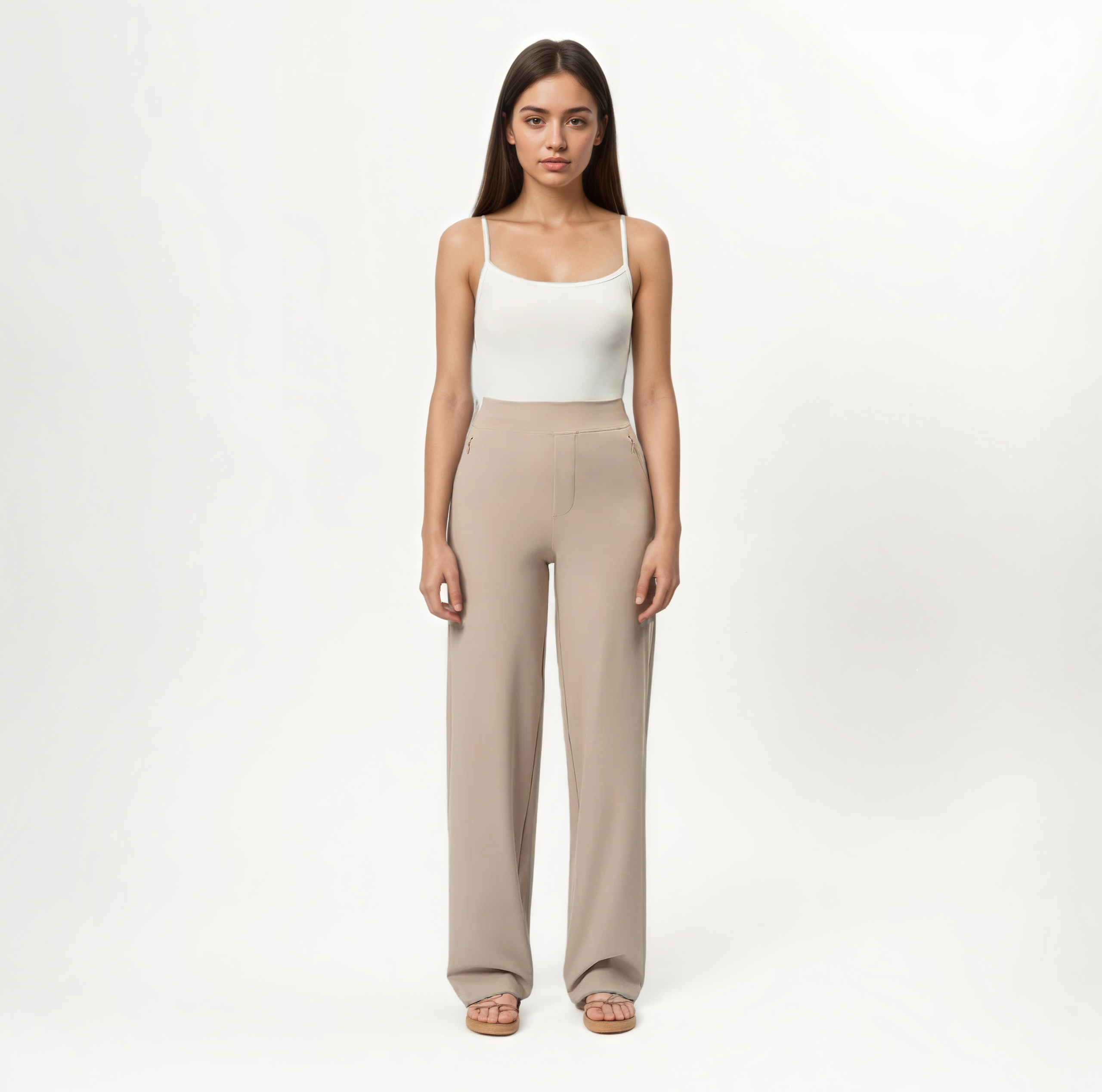High Rise Straight Fit Pants With Zip Pocket Design