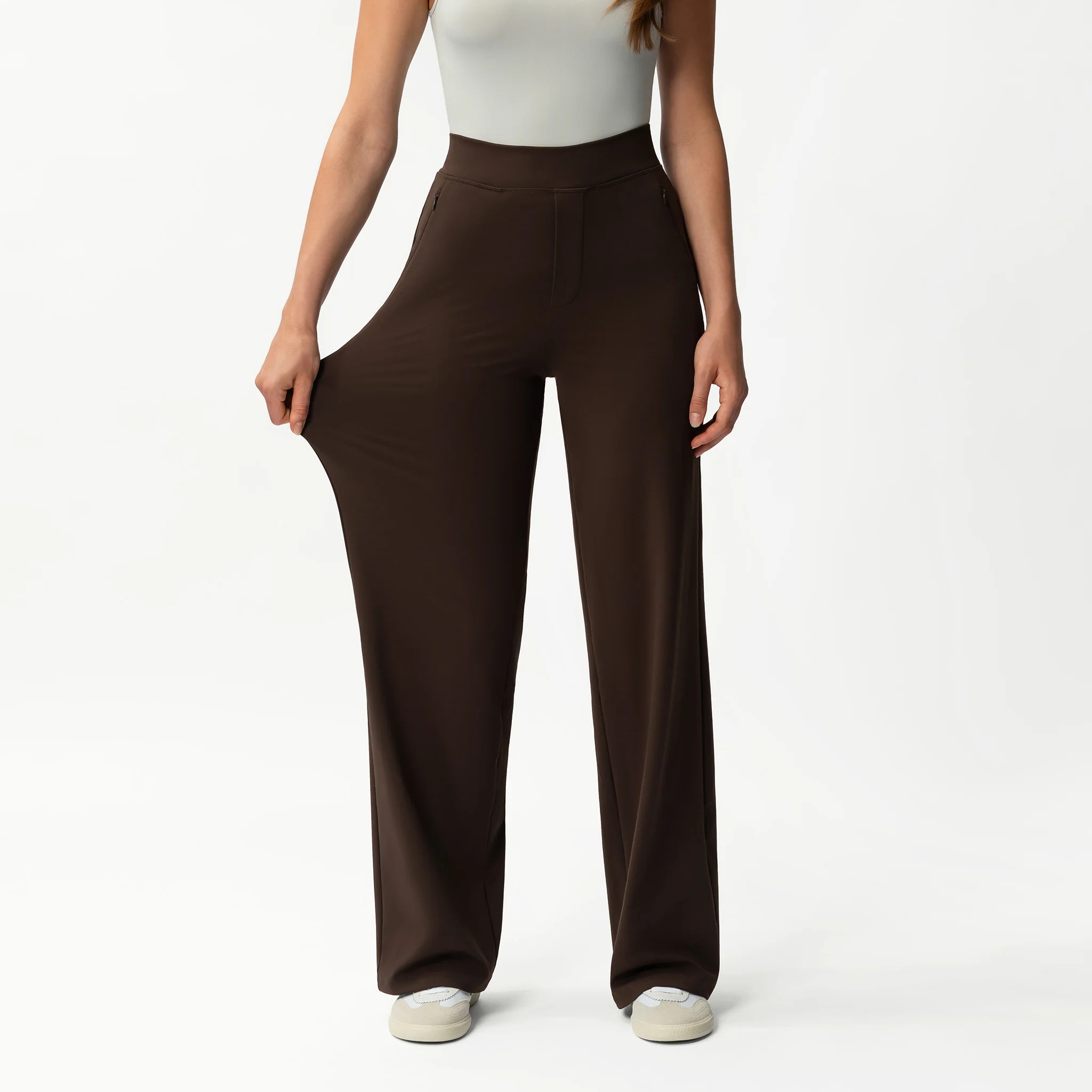 High Rise Straight Fit Pants With Zip Pocket Design