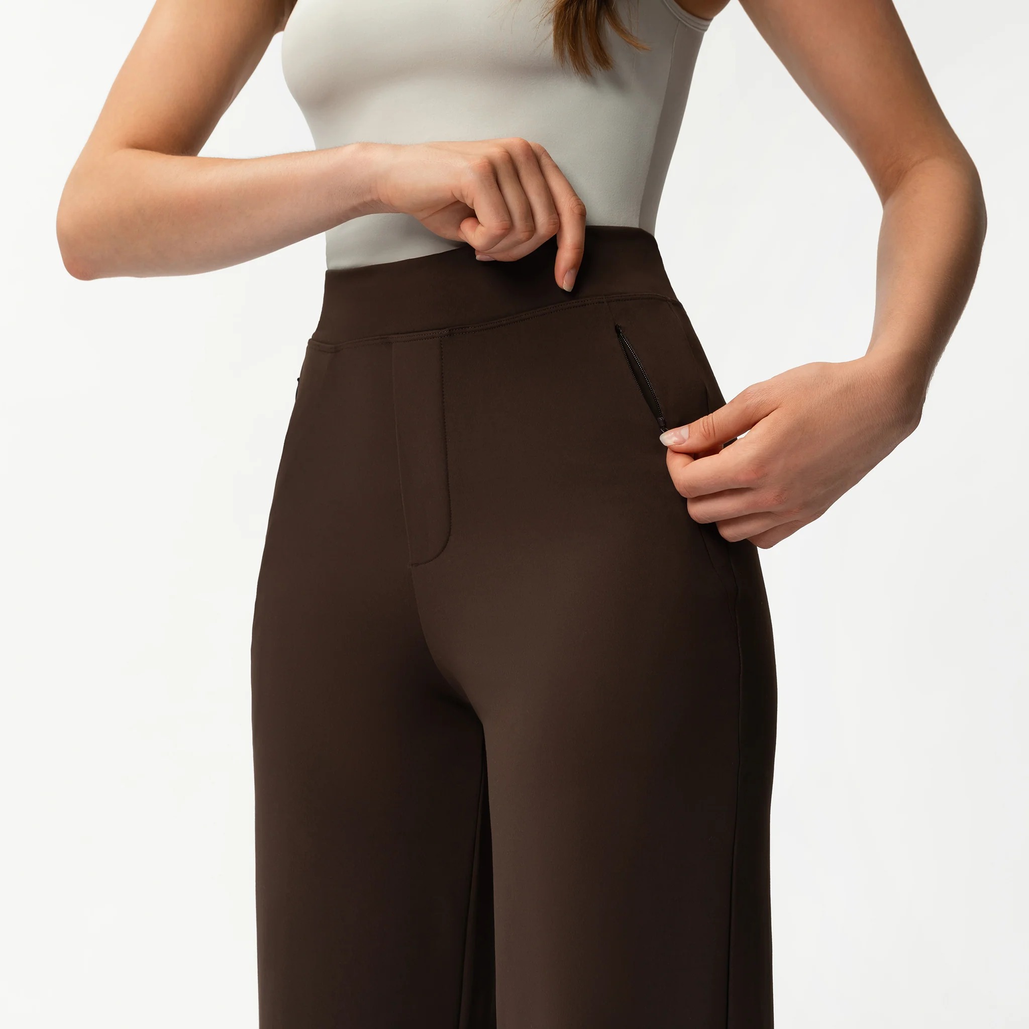 High Rise Straight Fit Pants With Zip Pocket Design